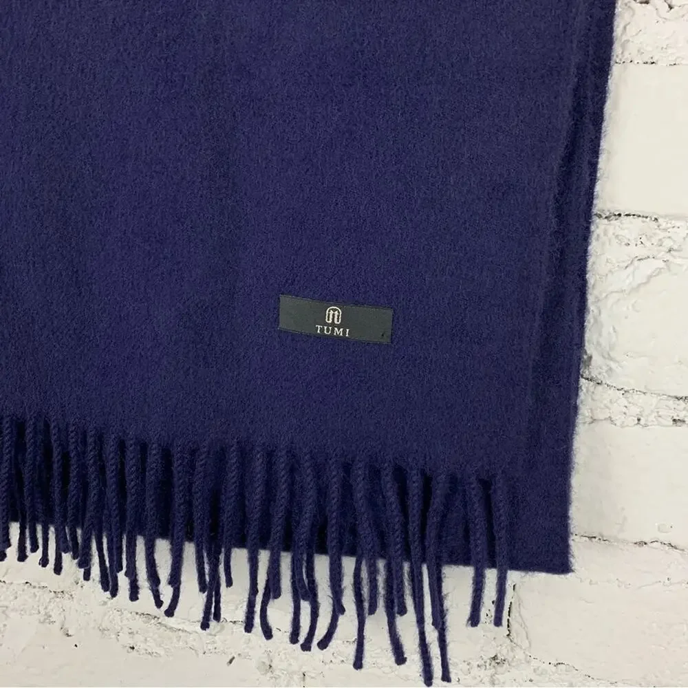 Tumi Navy Blue Alpaca Wool Fringe Scarf